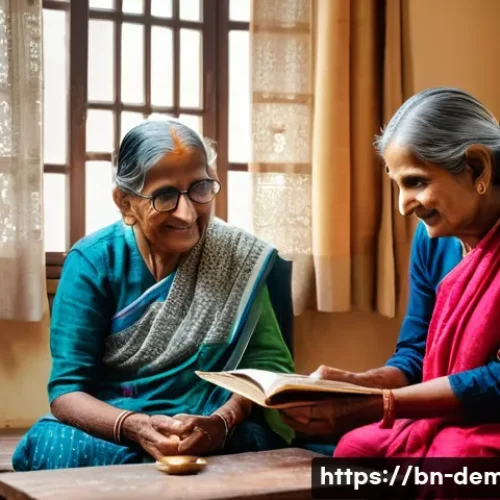 치매관리사 주간 사례 분석 - A warm, intimate scene depicting a Bengali family member gently holding the hand of an elderly demen...