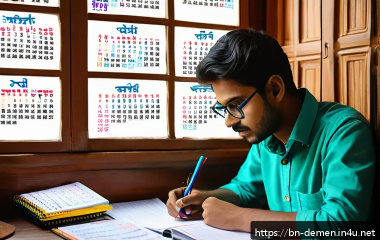 치매관리사 필기시험 과목별 공부법 - A focused Bengali student sitting at a wooden study desk in a cozy room, organizing a detailed daily...